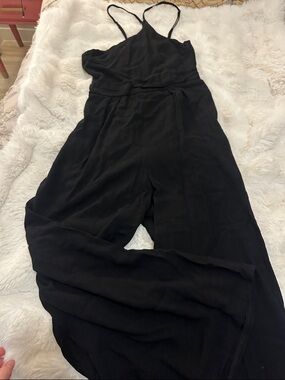 Black Spaghetti-Strap Wide-Leg Jumpsuit - Sleek Evening Romper